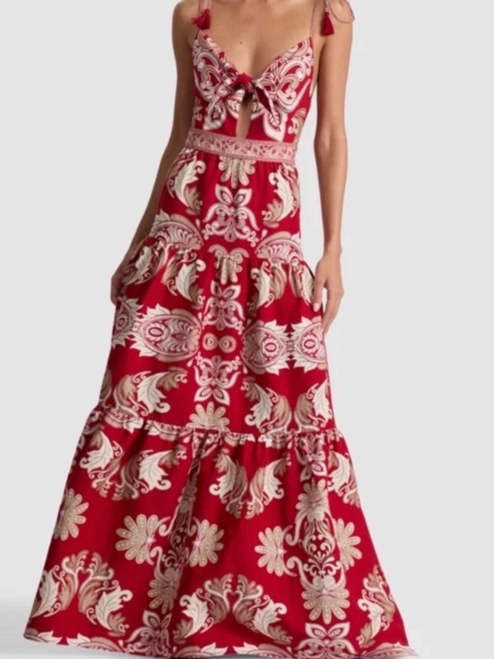 Alice + Olivia Minka Red  Maxi Dress Shoulder Ties Serenade Dark Cherry NWT 10